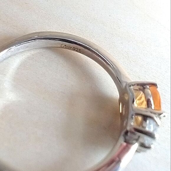 Fire Opal & Zircon Ring In Platinum Over Sterling - Picture 8 of 9